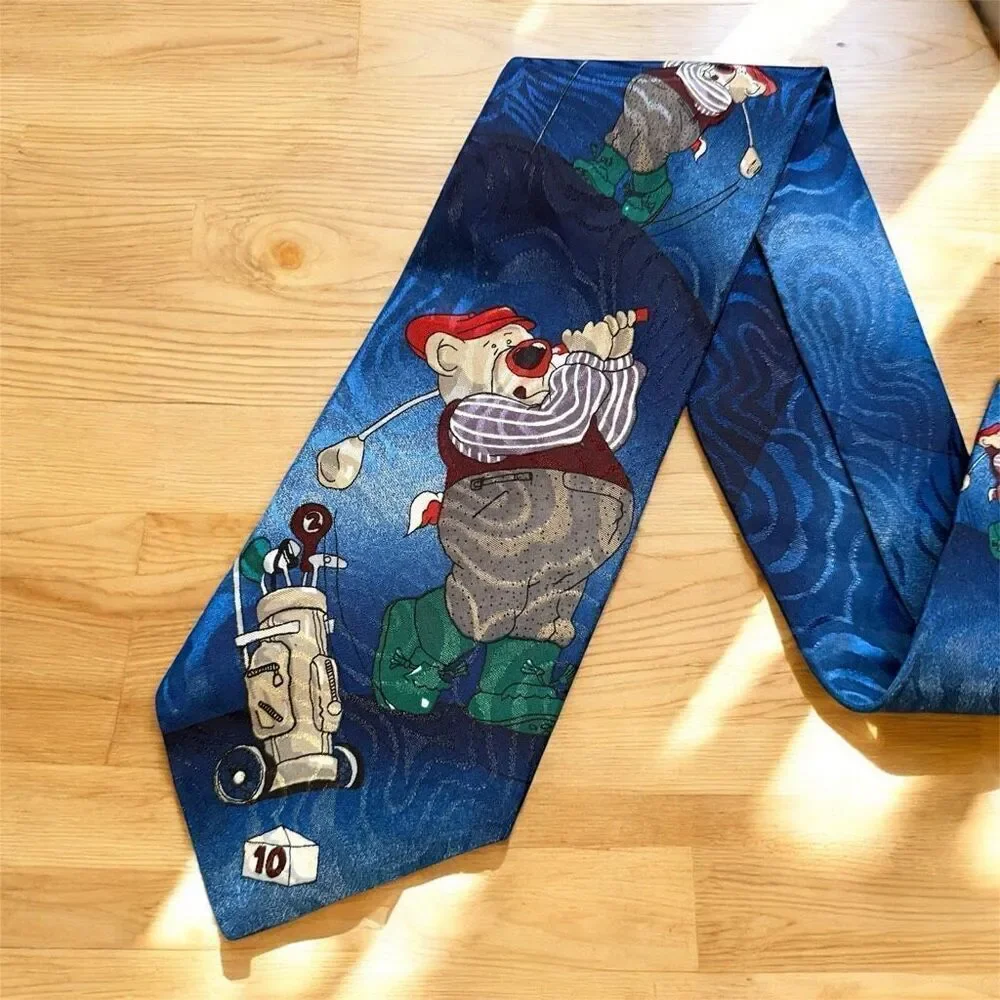 Vintage Bear Golf Fun Sports Novelty Neck Tie 90s